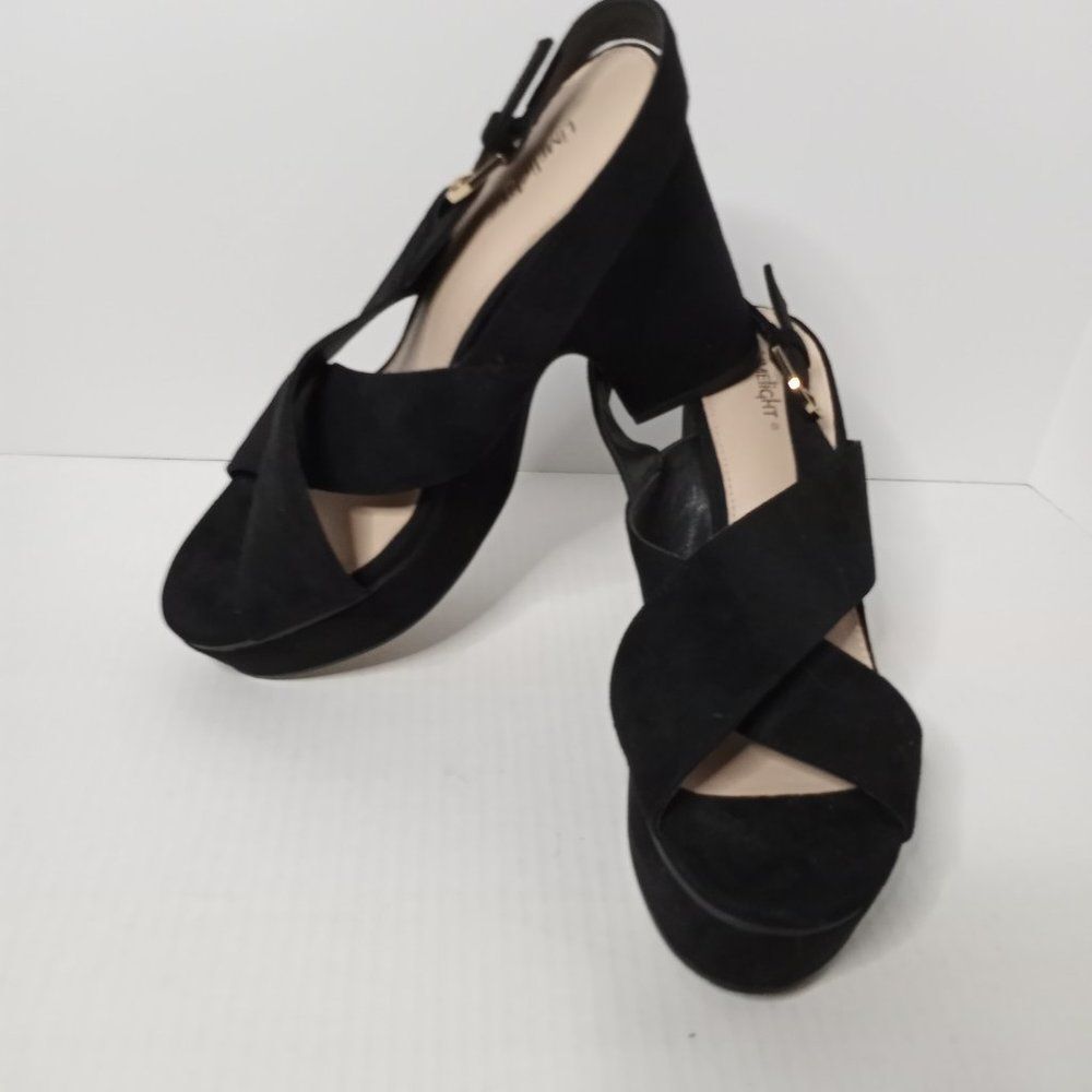 Limelight Shoes Womens 9.5 Black Faux Suede Sandals 5 inch Block Heel Open Toe